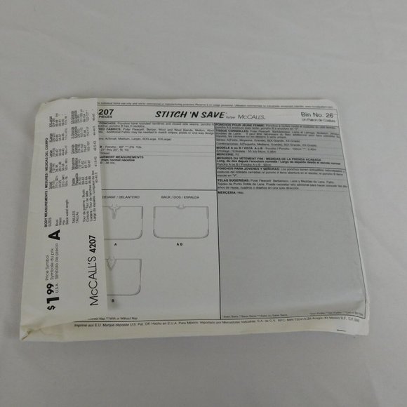 Easy Stitch n Save McCalls 4207 Women Poncho Cape Polar Fleece 2003 Size XL-XXL - Picture 2 of 3